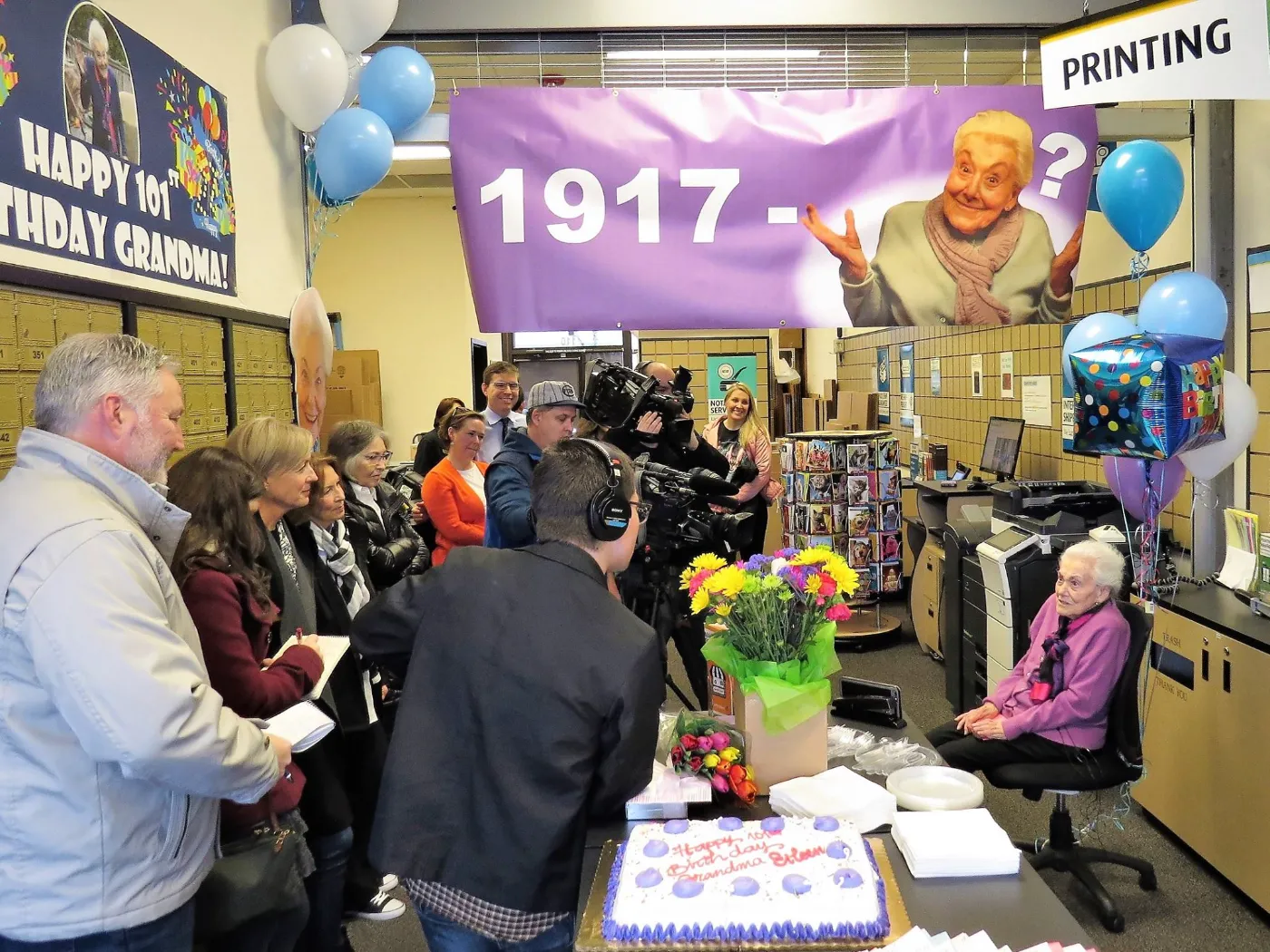 Reporters and friends gather for Grandma Eileen's 101st birthday