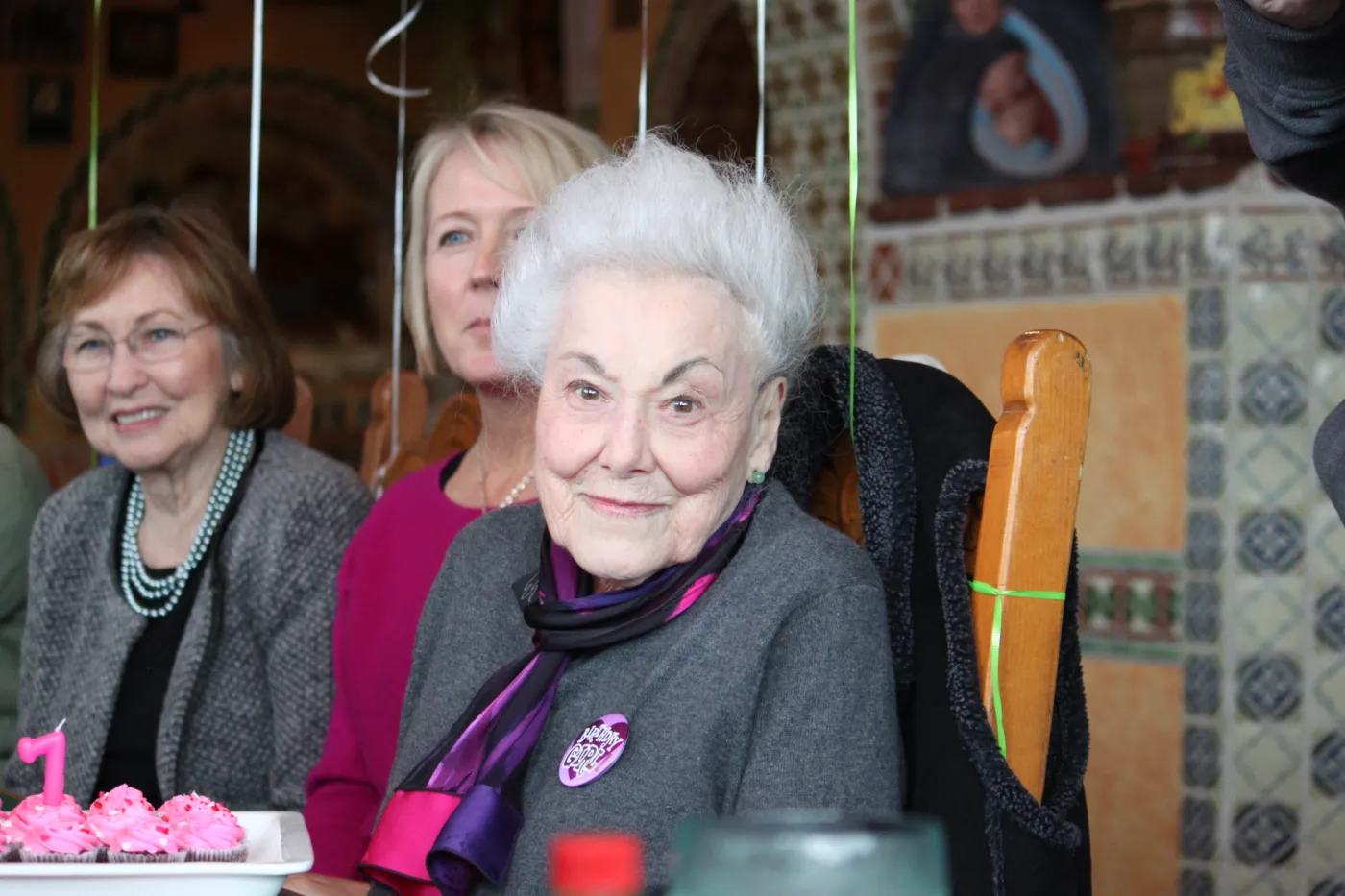Grandma Eileen smiling at her birthday lunch